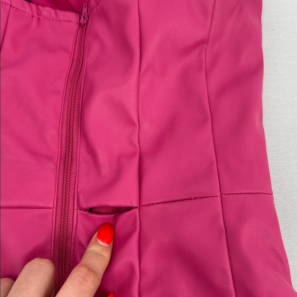 Faux leather hot pink rhinestone mini dress S Barbiecore party club Vegas Bday - Picture 14 of 16